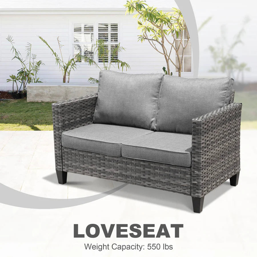 Patio Vultros 8-Piece Set With Swivel Chair and Rectangle 42'' Propane Fire Pit Table