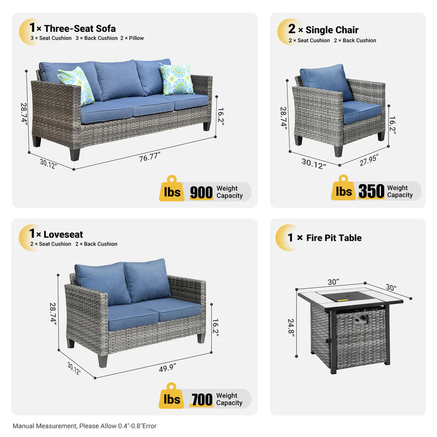 Patio Vultros Furniture Set 7-Person Seating with 30'' Propane Fire Pit Table