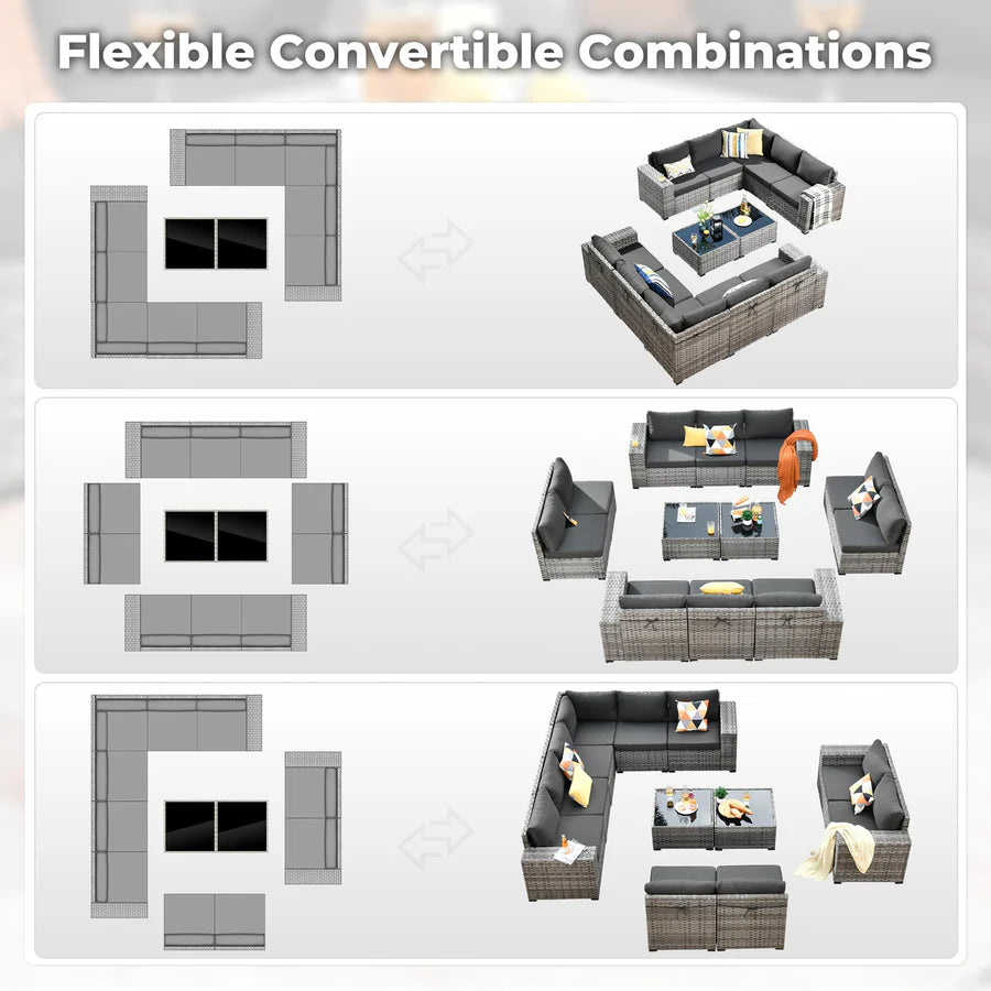 12 Pieces Patio Conversation Set with 7.68'' Broad Handrails