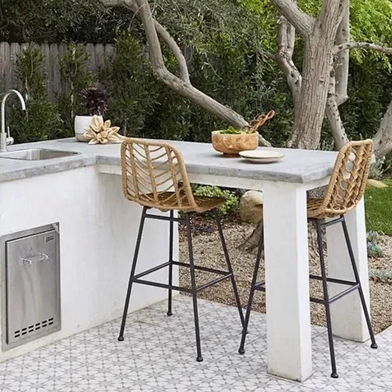 Outdoor bar counter chair, open-air leisure rattan high-leg stool, iron art bar chair, household restaurant patio waterproof dining chair