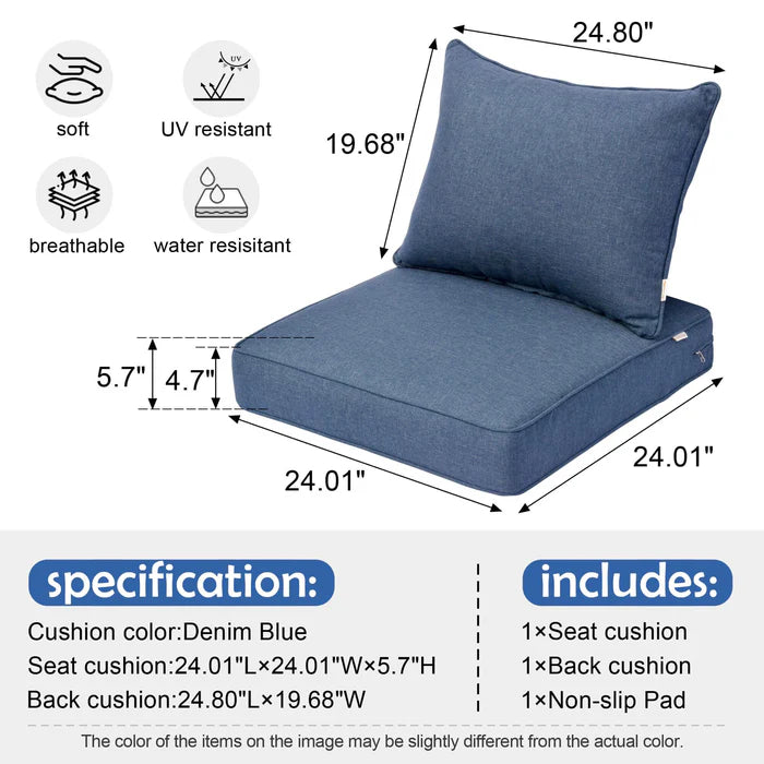 Replacement Seat Back Cushions Set with Olefin Fabric and Zipper, 24'' x 24''