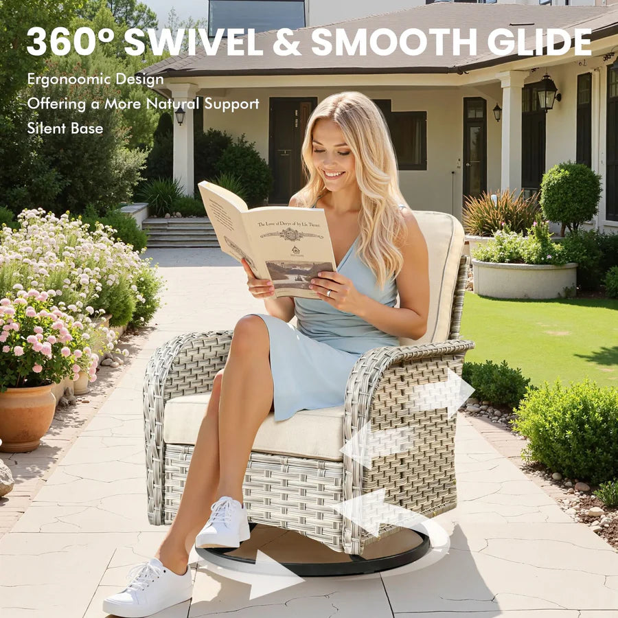 OVIOS VNC Series Patio Swivel Chair 3-Piece Set