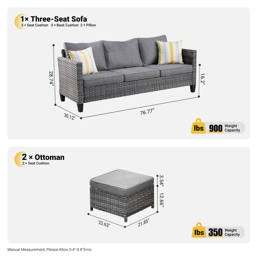 Outdoor Couch New Vultros 3-Piece High Back with Ottoman