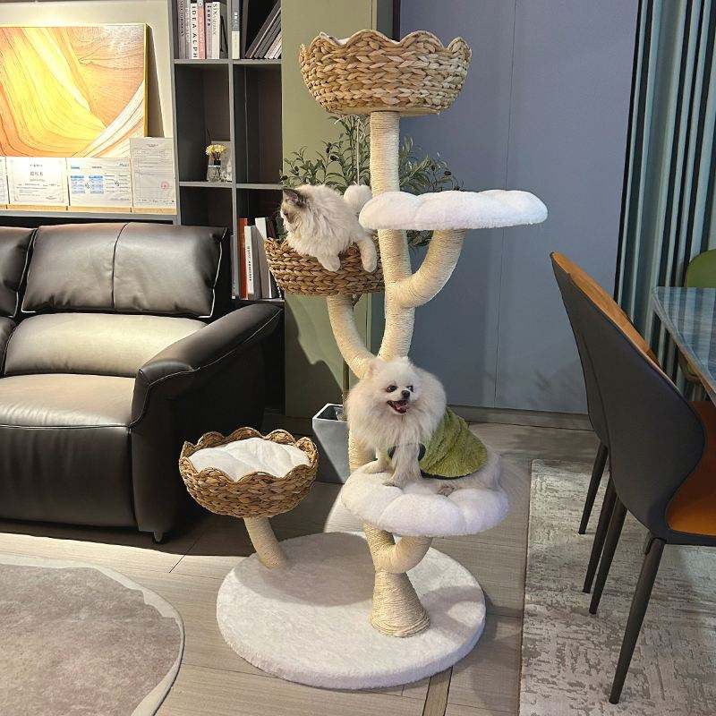 Natural Plantain Leaves Weaving Large Cat Tree Tower Cat Bed Cat Toy Tree With Sisal Scratch Column Home Decor Furniture