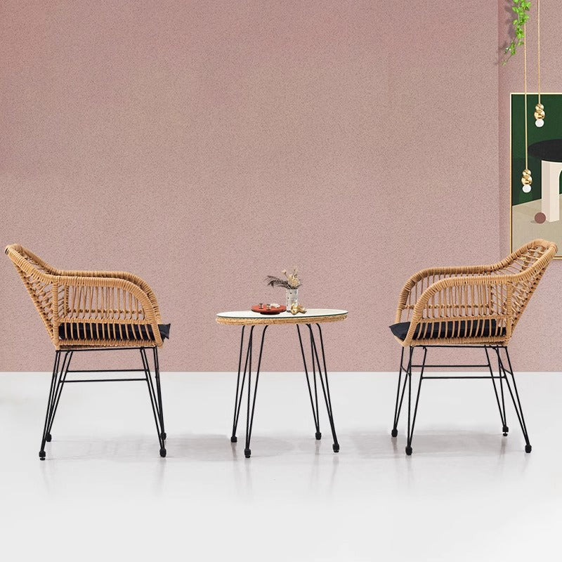 Outdoor Balcony Tea Table and Chair Set Handwoven Rattan Garden Lounge Chair Instagram-Worthy Rattan Chair for Boutique Homestays High-Fashion Rattan Chair