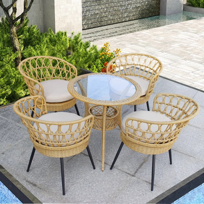 Outdoor Furniture Set: Rattan Lounge Chair with Backrest Trendy Nordic-Style B&B Dining Chair Handcrafted Woven Rattan Dining Chair