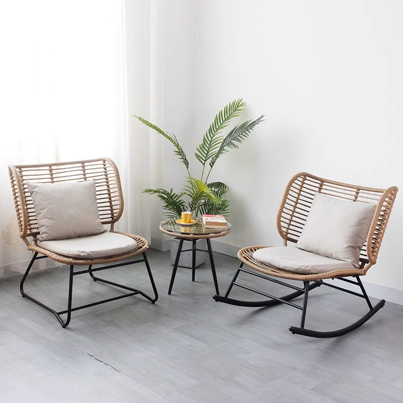 Balcony, outdoor leisure rocking chair, light luxury rattan chair, Nordic style handmade woven rattan sofa, armchair, rocking lounge chair
