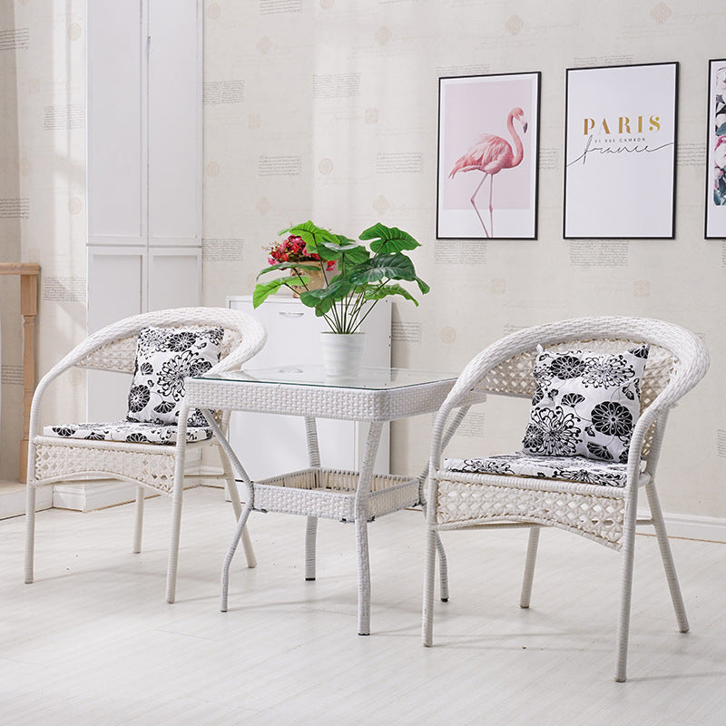 OOutdoor Wicker Table and Chair Set for Courtyard, Outdoor Lounge, Balcony - Three-Piece Nordic Style Dining Chair Set for B&B