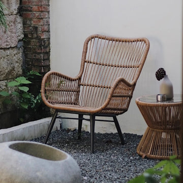 Balcony outdoor leisure rattan chair three piece set table, chair, coffee table footrest combination backrest chair, single rattan sofa lounge chair