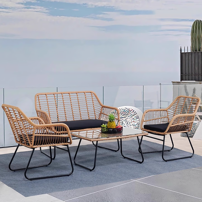 Outdoor rattan chair set of three leisure balcony patio outdoor rattan sofa coffee table set modern creative waterproof sunscreen