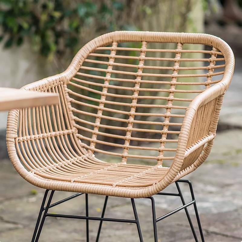 Outdoor balcony three piece set, household iron rattan leisure chair, solid wood table, courtyard simple handmade