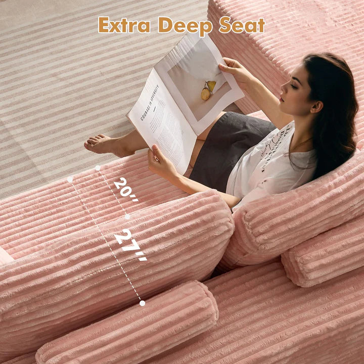 104" L-Shape Modular Couch with Chaise, Plush Corduroy Fabric, No Assembly Required