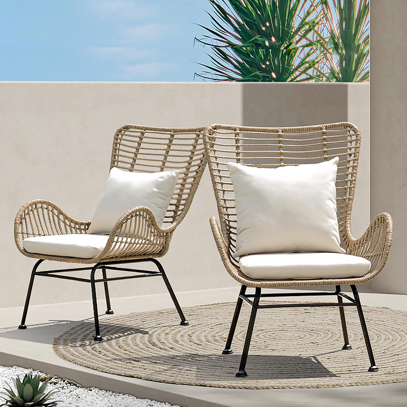 Luxury-inspired Balcony Furniture Set: Three-Piece Rattan Lounge Chair & Coffee Table Creative Outdoor Garden Set with Recliner