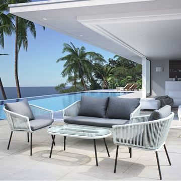 Outdoor Rattan Sofa Set for Hotels, Guesthouses, Outdoor Terraces, Villas, Balconies, and Gardens Nordic Minimalist Rattan Chair and Sofa Combination