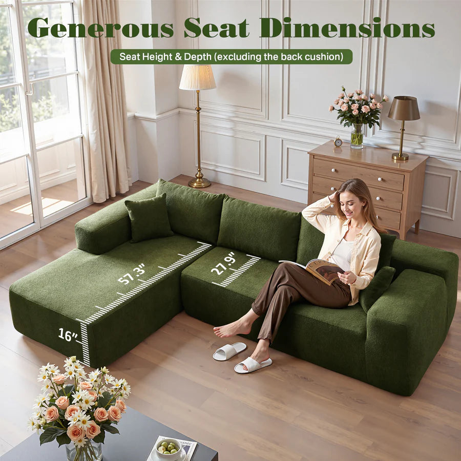 104" L-Shape Modular Couch with Chaise,Cloud Velvet Fabric,No Assembly Required