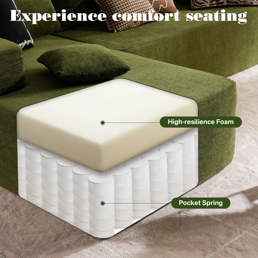 104" L-Shape Modular Couch with Chaise, Plush Corduroy Fabric, No Assembly Required