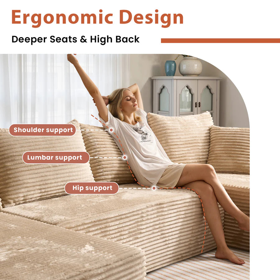 134" U-Shape Modular Couch , Plush Corduroy Fabric, No Assembly Required