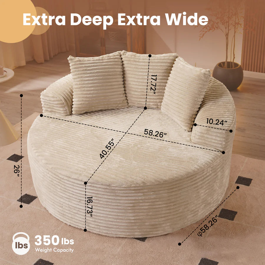 59" O-Shape Modular Couch, Plush Corduroy Fabric, No Assembly Required