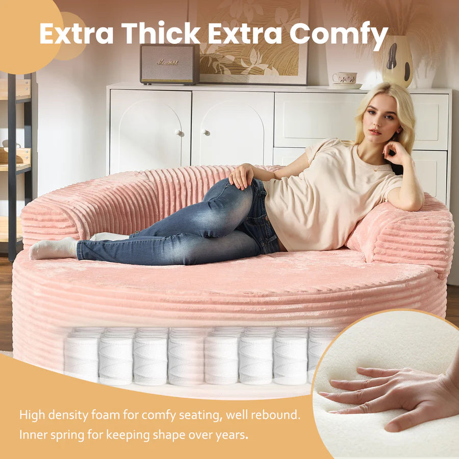 59" O-Shape Modular Couch, Plush Corduroy Fabric, No Assembly Required