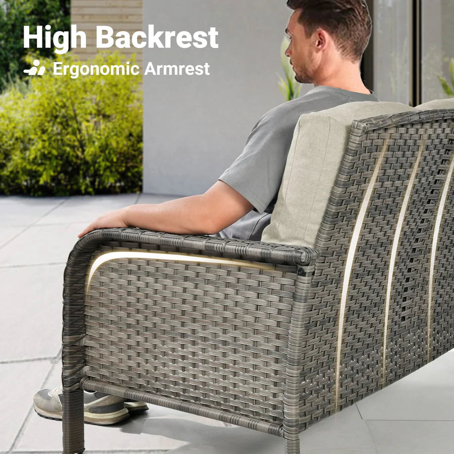 5 Pieces Patio Furniture Set with Fire Pit, Outdoor Wicker Chairs of 4