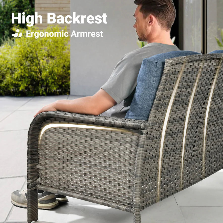 5 Pieces Patio Furniture Set with Fire Pit, Outdoor Wicker Chairs of 4