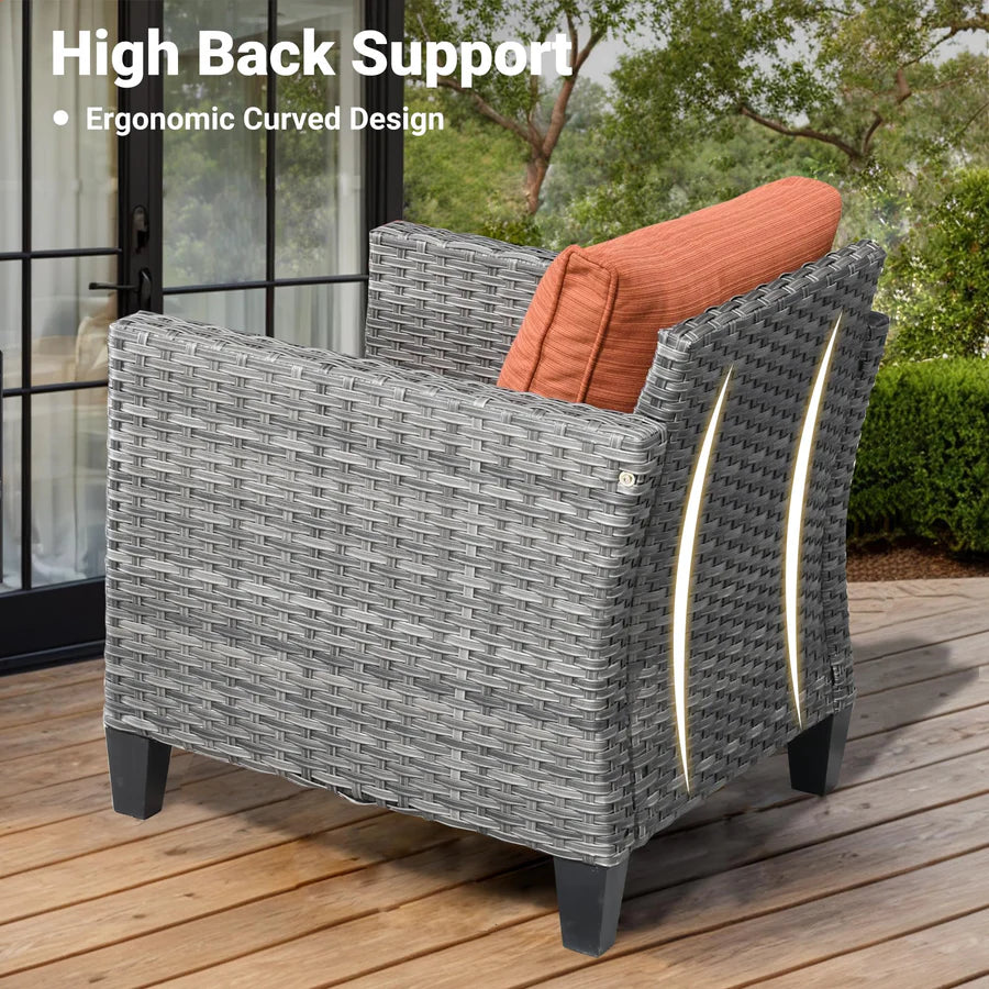 7 Pieces Patio Furniture Set, Outdoor Wicker Sofa with Rocking Swivel Chairs