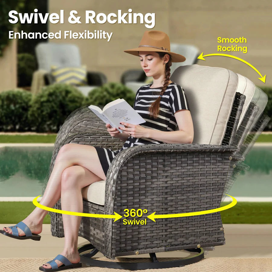 7 Pieces Patio Furniture Set, Outdoor Wicker Sofa with Swivel Chairs, Coffee Table