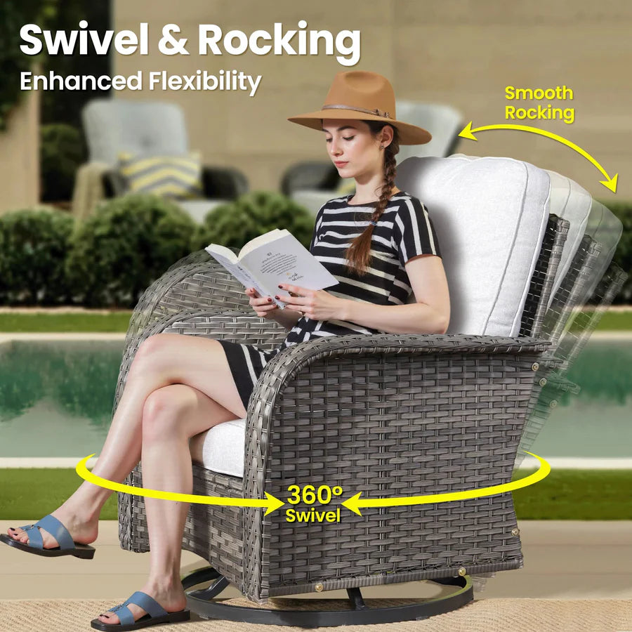 7 Pieces Patio Furniture Set, Outdoor Wicker Sofa with Swivel Chairs, Coffee Table