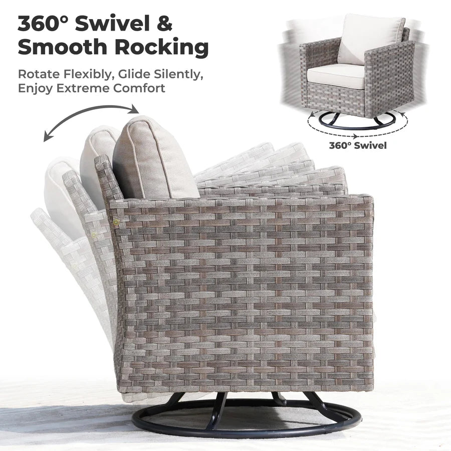 8 Pieces Patio Furniture Set, Outdoor Sectional Sofa with Swivel Rocking Chair