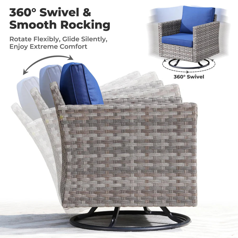 8 Pieces Patio Furniture Set, Outdoor Sectional Sofa with Swivel Rocking Chair