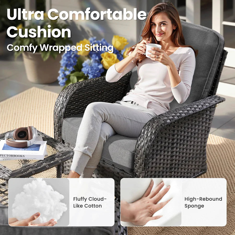 8 Pieces Patio Furniture Set, Outdoor Wicker Sofa with Swivel Chairs