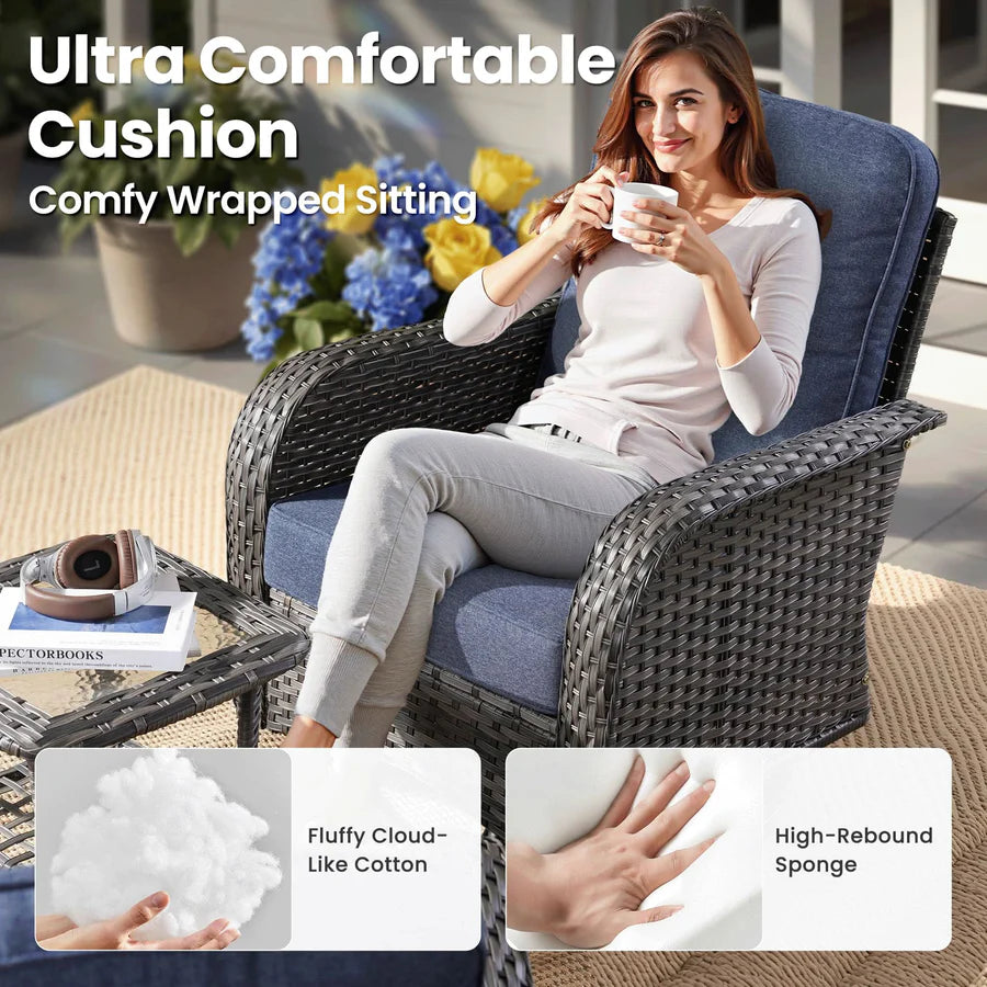 8 Pieces Patio Furniture Set, Outdoor Wicker Sofa with Swivel Chairs