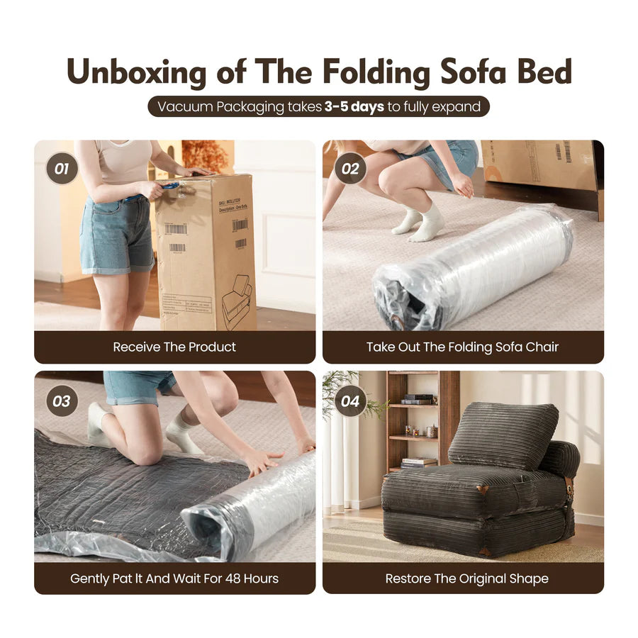 Bean Bag Bed Folding Sofa Bed – Convertible Sleeper Chair with Pillow & Back Support