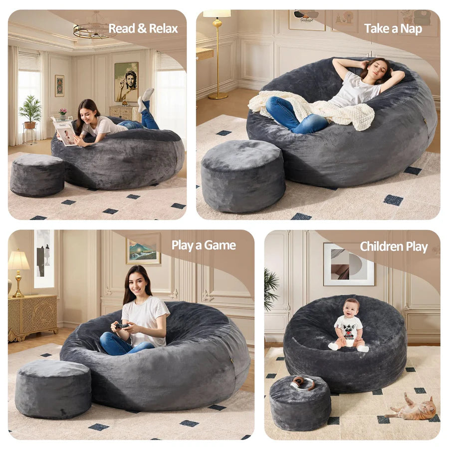 Bean Bag Chair Removable Cover, High-Rebound Filling Cozy Furniture for Living Room, Bedroom