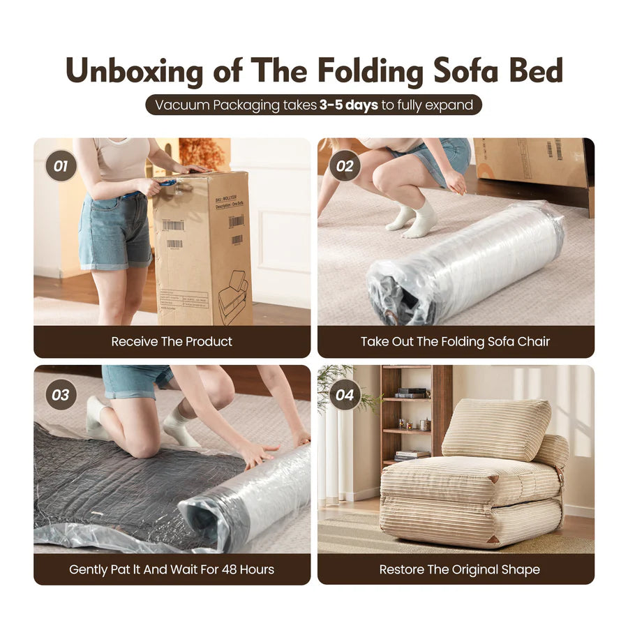 Bean Bag Bed Folding Sofa Bed – Convertible Sleeper Chair with Pillow & Back Support