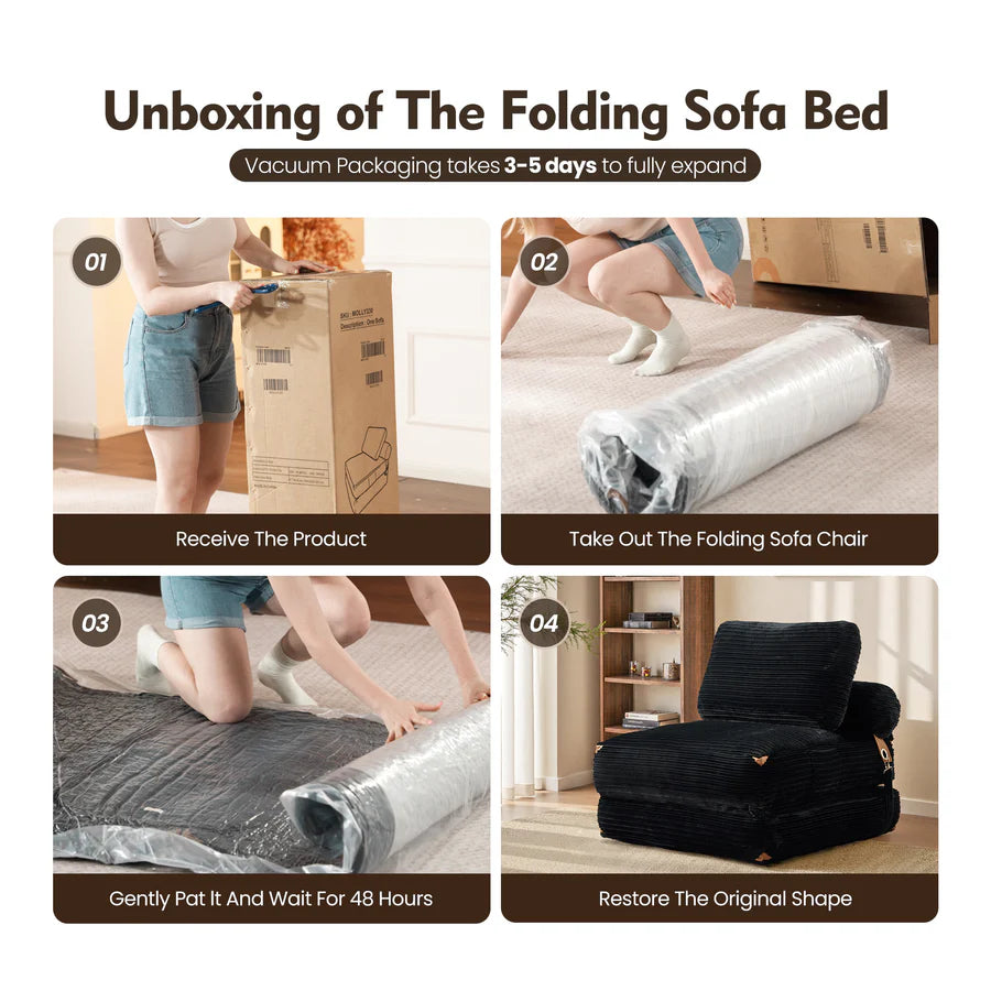 Bean Bag Bed Folding Sofa Bed – Convertible Sleeper Chair with Pillow & Back Support