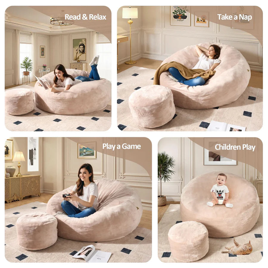 Bean Bag Chair Removable Cover, High-Rebound Filling Cozy Furniture for Living Room, Bedroom