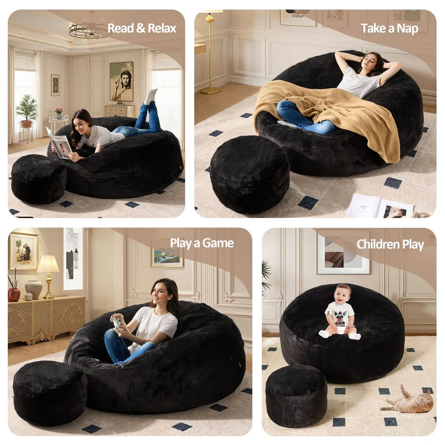Bean Bag Chair Removable Cover, High-Rebound Filling Cozy Furniture for Living Room, Bedroom