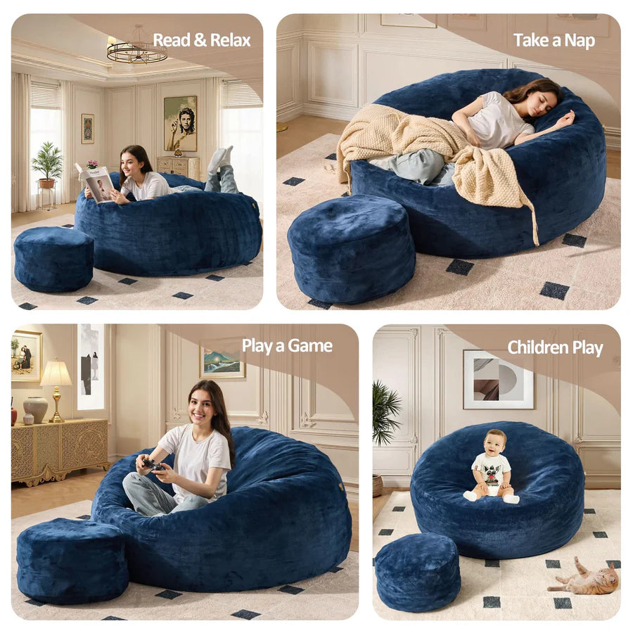 Bean Bag Chair Removable Cover, High-Rebound Filling Cozy Furniture for Living Room, Bedroom