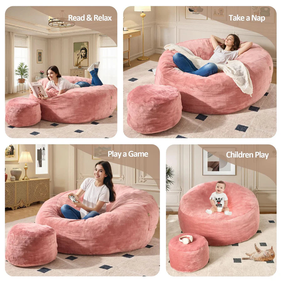 Bean Bag Chair Removable Cover, High-Rebound Filling Cozy Furniture for Living Room, Bedroom