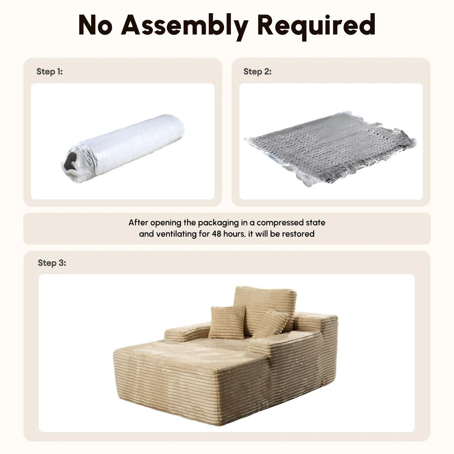 Boneless Chaise Lounge,Luxurious Faux Fur, No Assembly Required