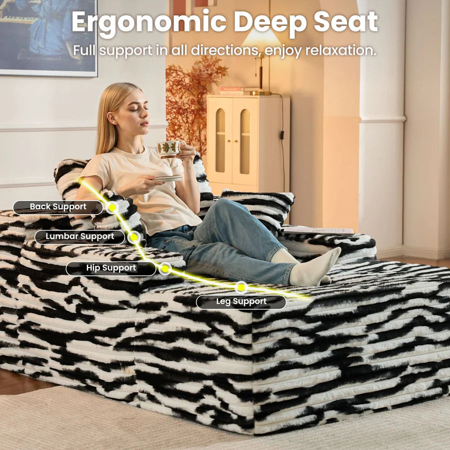 Boneless Chaise Lounge,Luxurious Faux Fur, No Assembly Required
