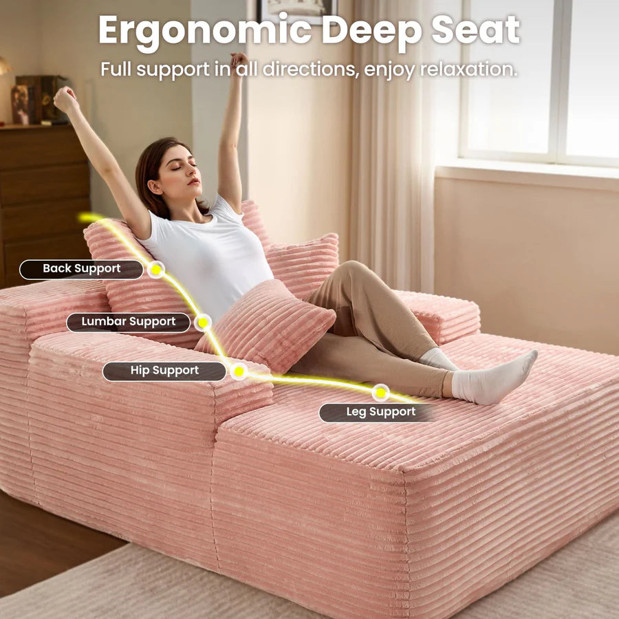 Boneless Chaise Lounge,Luxurious Faux Fur, No Assembly Required