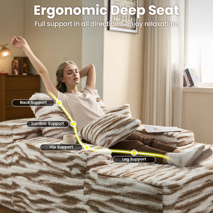 Boneless Chaise Lounge,Luxurious Faux Fur, No Assembly Required
