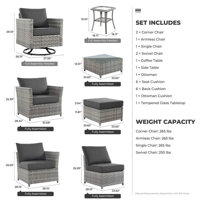 New Rimaru Series Patio Furniture Set 9-Piece include Swivel Chairs Set Partially Assembled