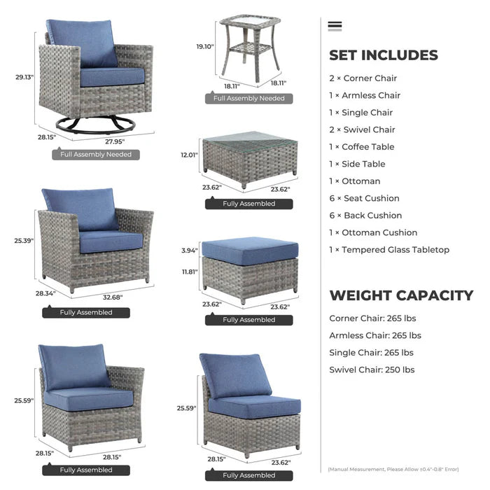 New Rimaru Series Patio Furniture Set 9-Piece include Swivel Chairs Set Partially Assembled
