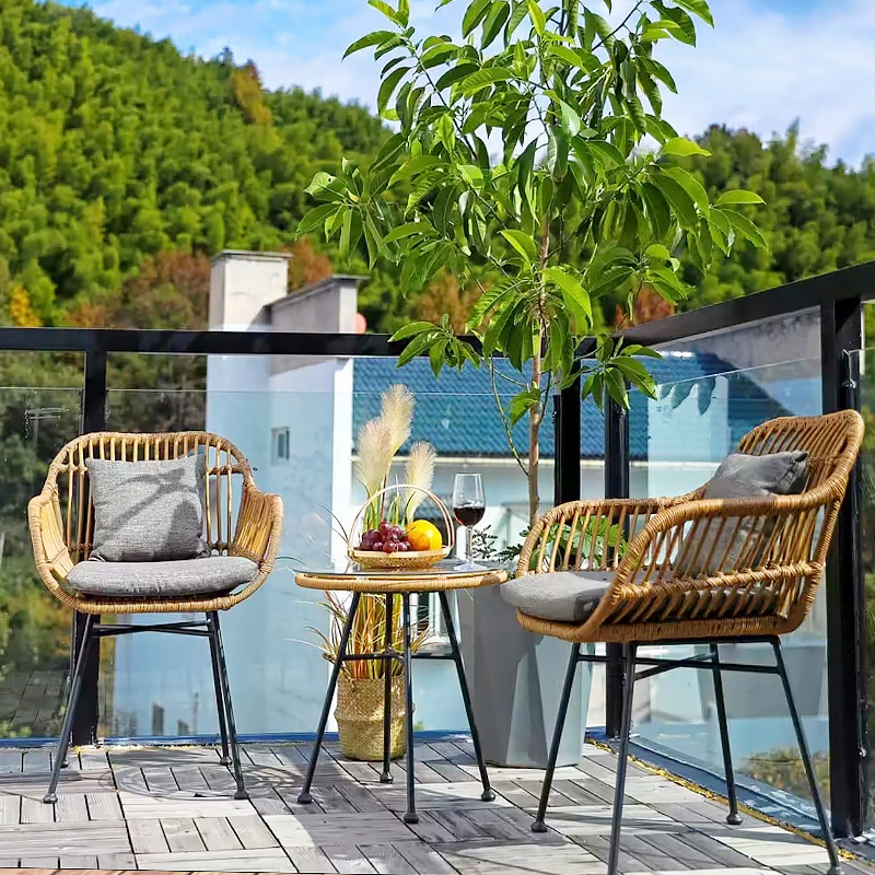 Balcony rattan chair three-piece set outdoor table and chair modern minimalist leisure courtyard outdoor Nordic rattan small coffee table combination
