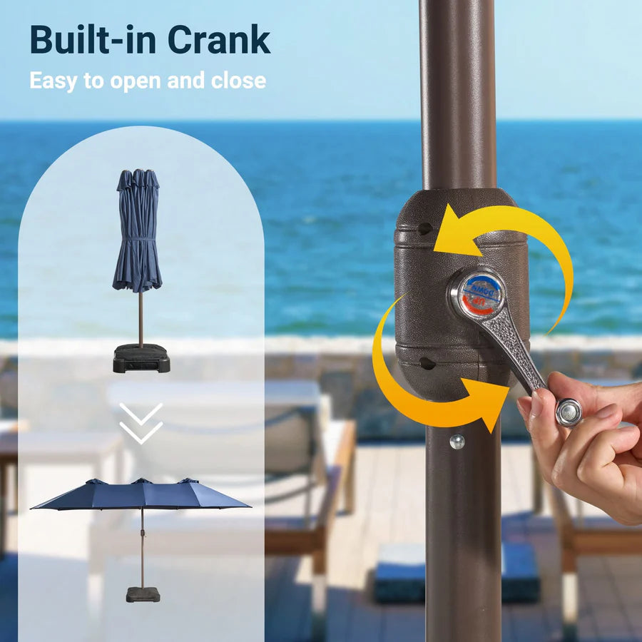 Outdoor Patio Umbrella – Double-Sided Rectangular Market Umbrella with Base