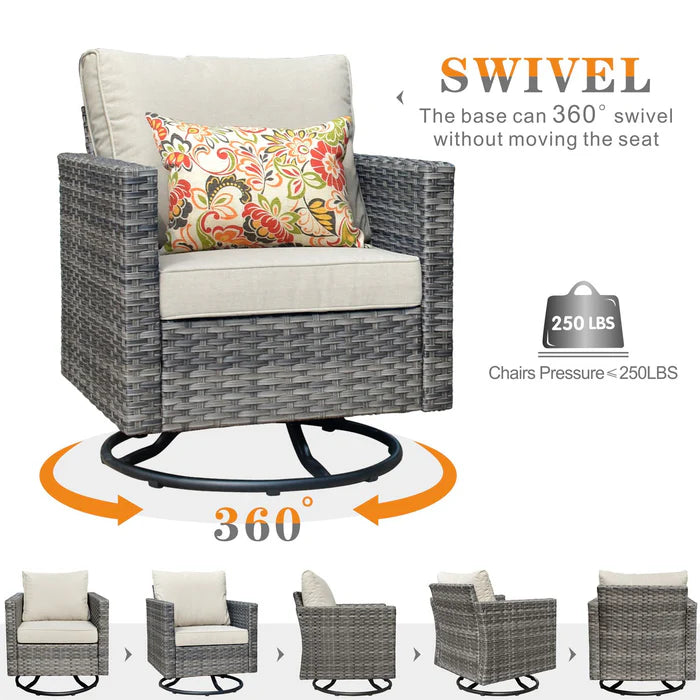 Outdoor Sectional Furniture 6-Piece with Rocking Chair and 30'' Fire Pit Table