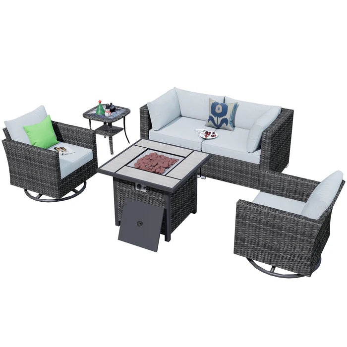 Outdoor Sectional Furniture 6-Piece with Rocking Chair and 30'' Fire Pit Table